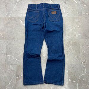 VINTAGE WRANGLER COWBOY CUT JEANS MENS 34X31 FITS LIKE 32X30 BLUE DENIM